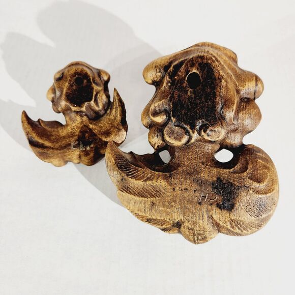 Syroco Wood Angel Cherub Wall Hanging 6in 3.5in Lot of 2 MCM Vtg Detailed Brown - Picture 2 of 8